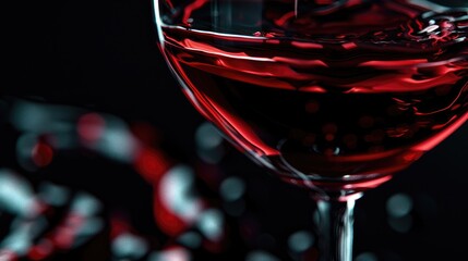 Red wine in a glass close up on black shiny surface