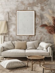 Bohemian Living Room with a Blank Canvas