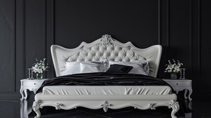Bed adorned luxuriously with space for text