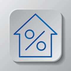 Percent, house simple icon vector. Flat desing. Paper cut design. Cutted blue symbol with shadow. Gray badge button, gray background