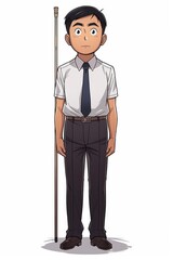 Obraz premium A man in shirt and tie stands, cane in hand He gazes into camera with serious expression