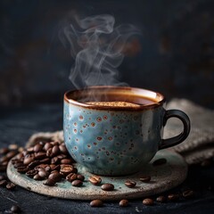 Fototapeta premium A Cup of Coffee With Steam Rising