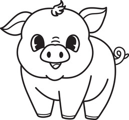 Obraz premium Bold line drawing cute baby pig or piglet with editable stroke thickness for coloring page for kids. Vector illustration.