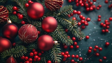 Christmas theme with red ornaments and garland