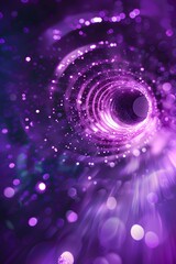 purple bokeh effect background with spiral pattern and many small particles flying around it