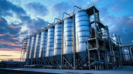 Stainless steel industrial silos for chemical manufacturing