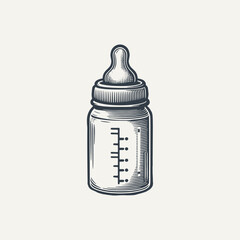 Baby Formula Bottle. Vintage woodcut engraving style vector illustration.