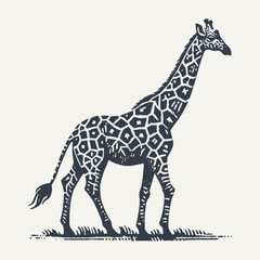 Giraffe. Rough wood block print style vector illustration.