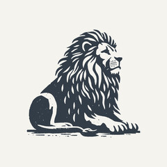 Lion. Rough wood block print style vector illustration.