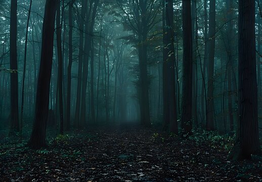 Mysterious Foggy Forest Path