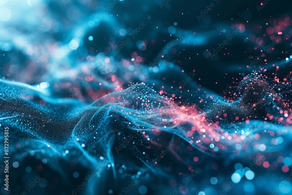 Poster innovation in data science leading the way to the future of data analytics, particles, digital world