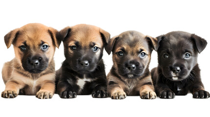 Obraz premium Dog cute puppies in a row isolated on transparent background 