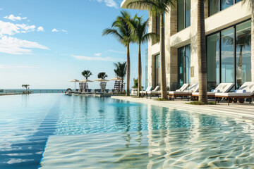Obraz premium Serene poolside coast of exclusive fitness club for upscale aquatics