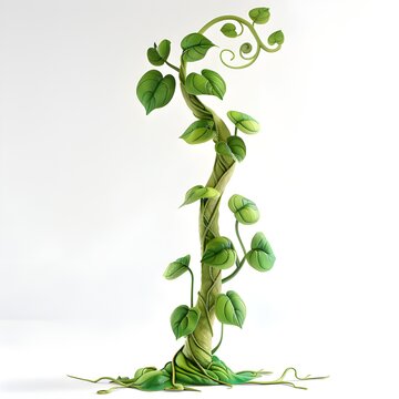 Beanstalk grown from magic beans, white background