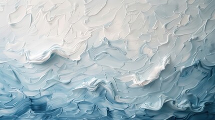 A painting of a wave with blue and white colors