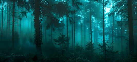 Obraz premium Eerie Foggy Forest At Night