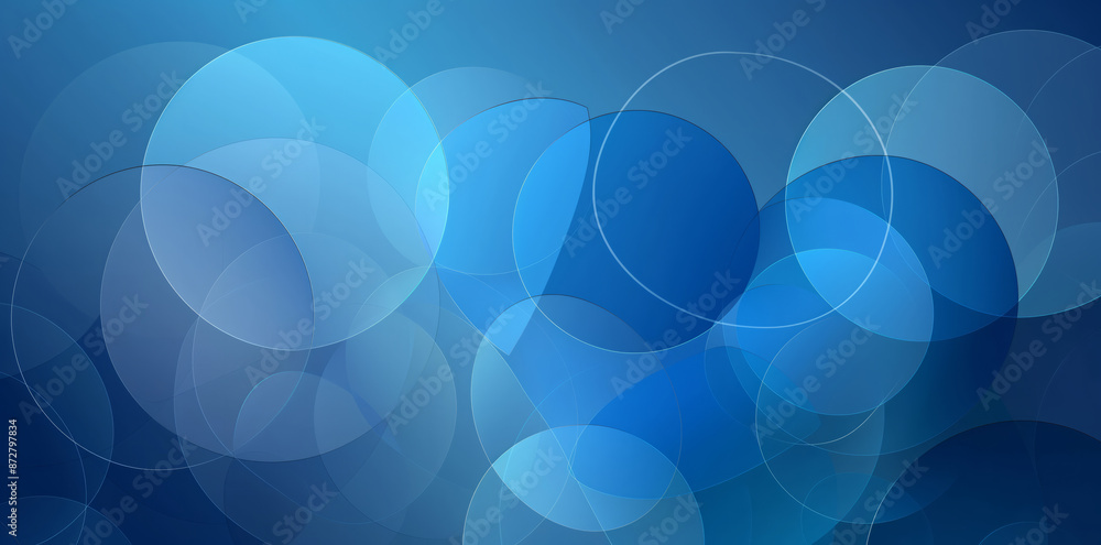Poster an abstract background with overlapping blue circles of different sizes and shades. the circles crea