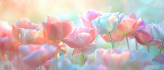 A field of pink flowers with a bright blue sky in the background