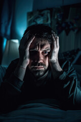 Fototapeta premium Sleepless man suffering from insomnia or stress