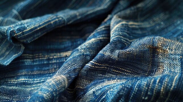 Vintage textured blue striped denim linen with a worn look