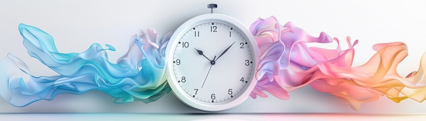 A colorful clock with the hands at 3:00 and 9:00