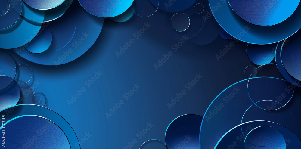 Poster an abstract background featuring overlapping circles in various shades of blue.