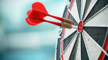 Success Strategy Red Darts Hitting Bullseye on Banner