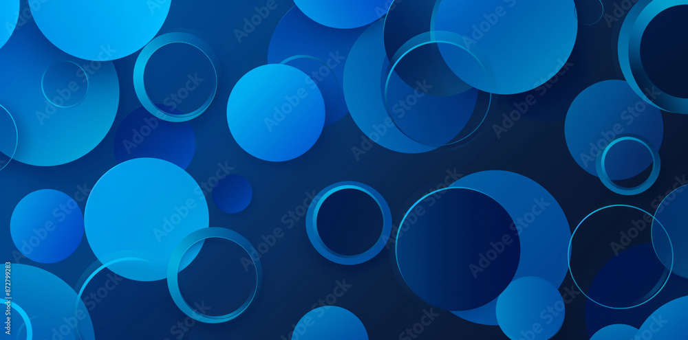 Poster an abstract background with multiple shades of blue circles, arranged in various sizes and positions