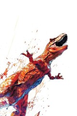 Obraz premium A painting of a lizard with an open mouth and part of its body concealed by paint splatters