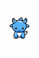 Fototapeta premium A small, blue animal with horns sits atop its back legs against a white backdrop