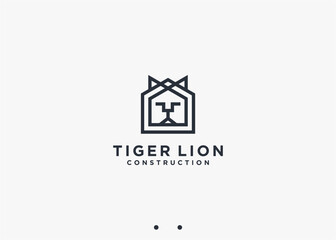 house with lion logo design vector silhouette illustration