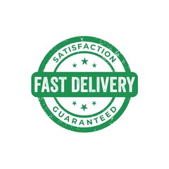 Fast delivery satisfaction guaranteed circular green stamp frame isolated on white background. Flat design. 