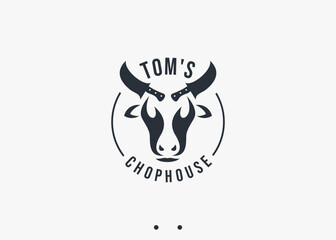 cow with knife logo design vector silhouette illustration