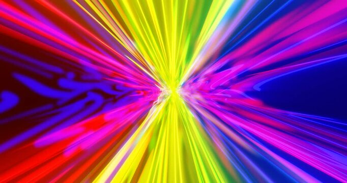 A colorful, abstract image of a rainbow tunnel with a bright yellow line in the middle. 4k loop animation