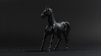 Naklejka premium Toy horse in black set apart against black backdrop