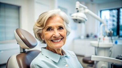 Obraz premium Senior Woman Smiles After a Positive Dental Experience - Happy at the Dentist's Office
