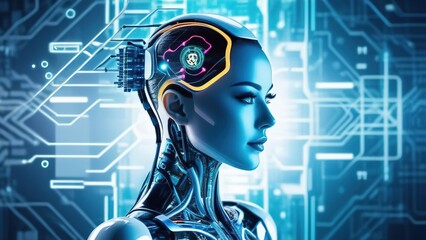 Futuristic technology, artificial intelligence, robots and
information space