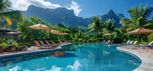 Obraz premium Luxurious Poolside Resort with Mountain Views