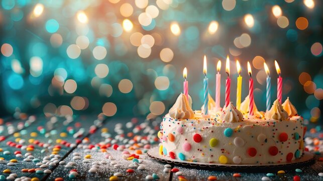 Celebration of 21st birthday with cake and candles for anniversary greetings