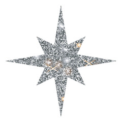 Glitter sparkling bright silver star. Icon, symbol of the star on a white background.