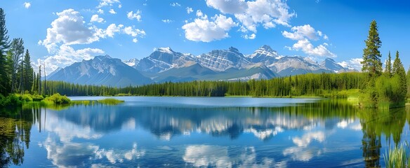 Fototapeta premium Panoramic Canadian Lake With Mountain Reflection