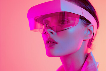 Person in vr virtual reality goggles visiting metaverse gaming world tech addicted, Generative AI