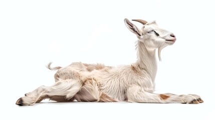 Obraz premium Goat lying down with a content expression, symbolizing relaxation and peace in a serene environment. 