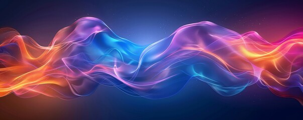 Obraz premium Colorful neon waves on blue background creating an abstract and dynamic visual effect