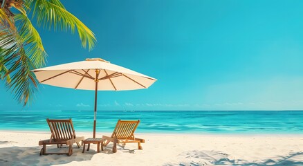 Fototapeta premium Tropical Beach Chairs Under Umbrella