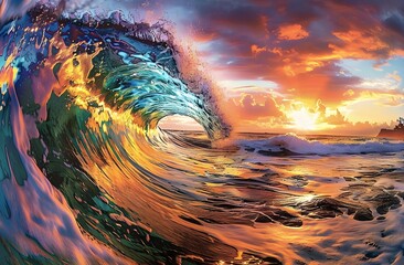Sunset Ocean Wave with Vibrant Colors