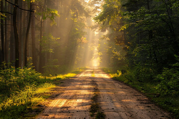 Fototapeta premium Picture of summer day green forest landscape AI generative