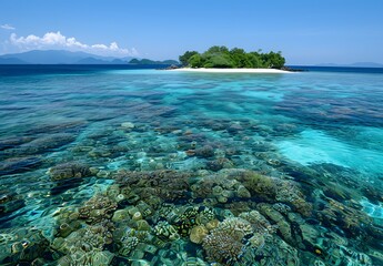 Tropical Island Paradise with Clear Water and Coral Reefs