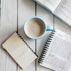 Coffee Cup Next to Open Book