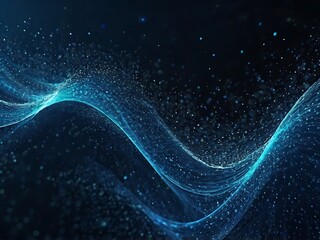 Dark digital abstract background wallpaper with blue waves and particles of light, unique graphic design